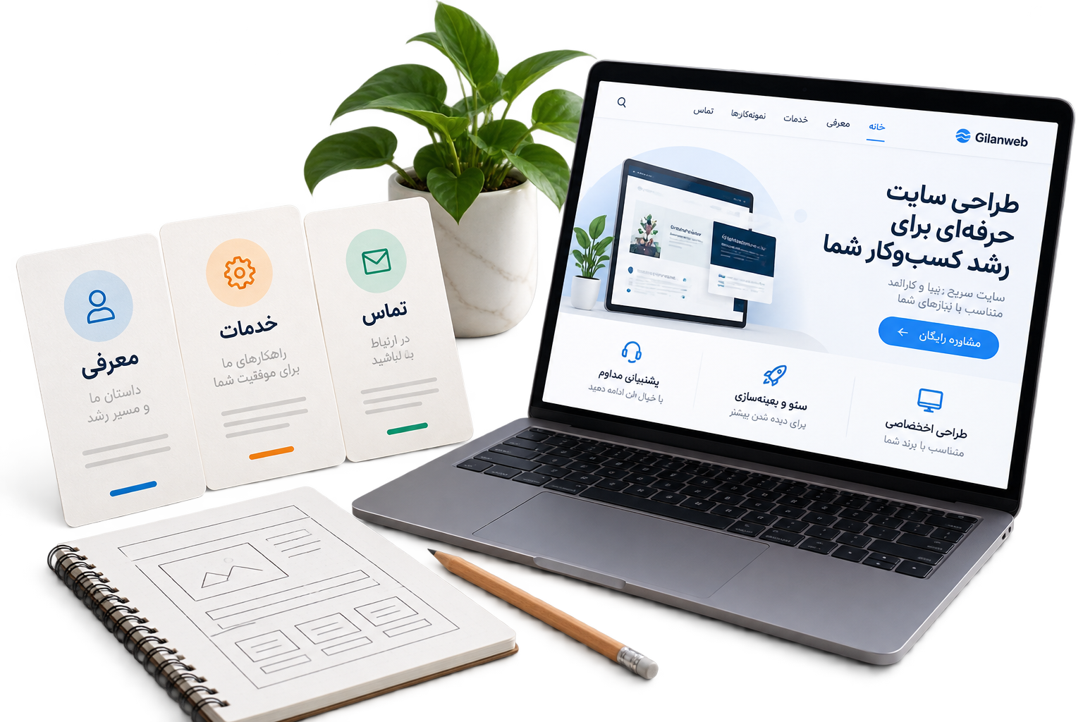 صفحه‌های معرفی، خدمات و تماس برای شروع وب‌سایت اقتصادی