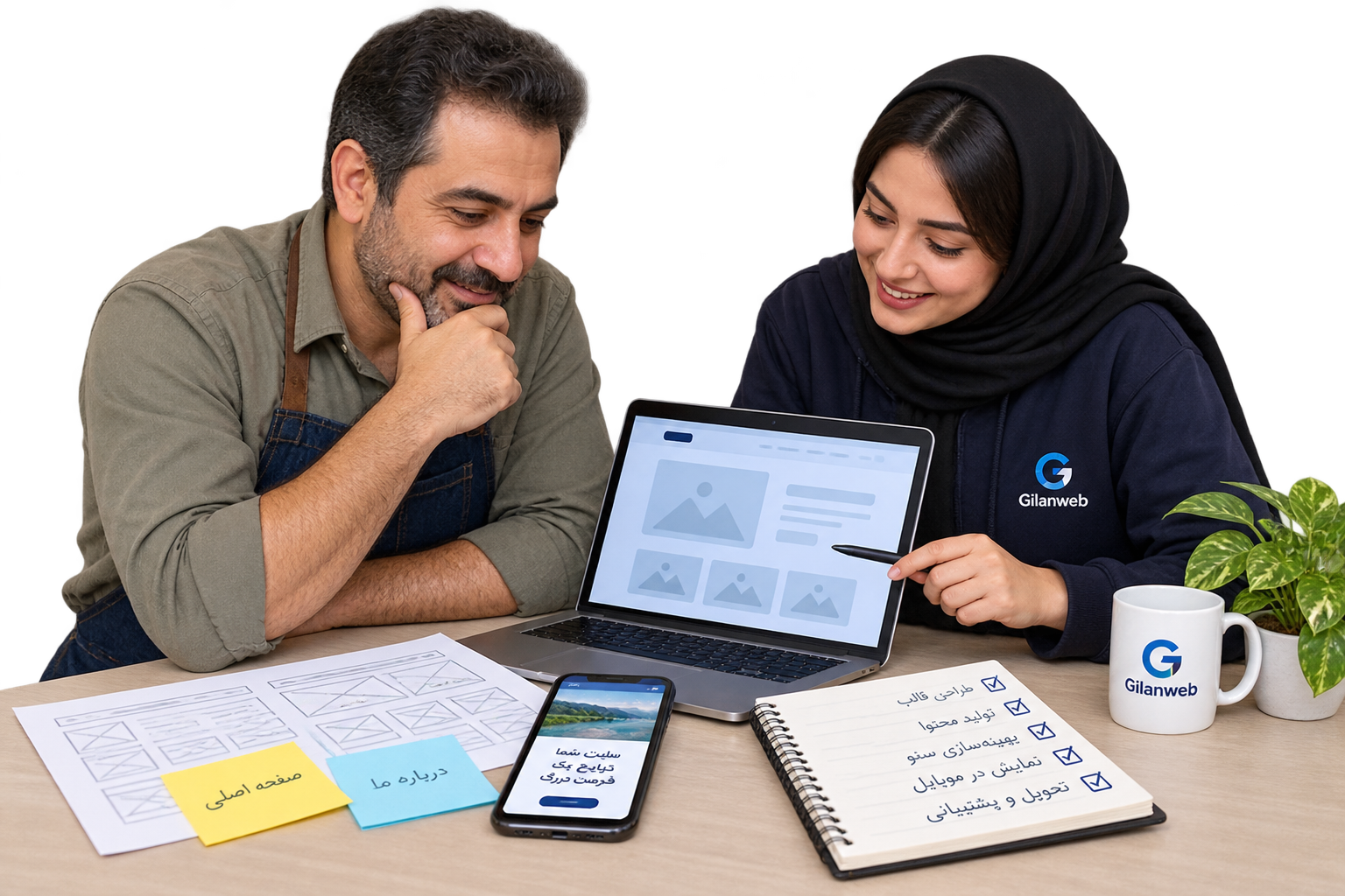 جلسه برنامه‌ریزی سایت کوچک میان صاحب کسب‌وکار و طراح