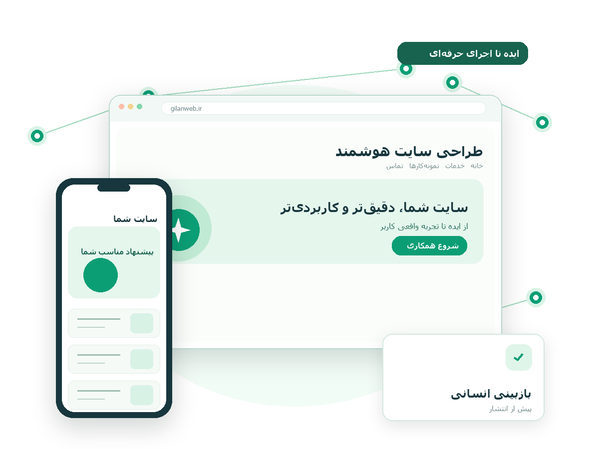 نمای شفاف رابط فارسی طراحی سایت حرفه‌ای با کمک هوش مصنوعی