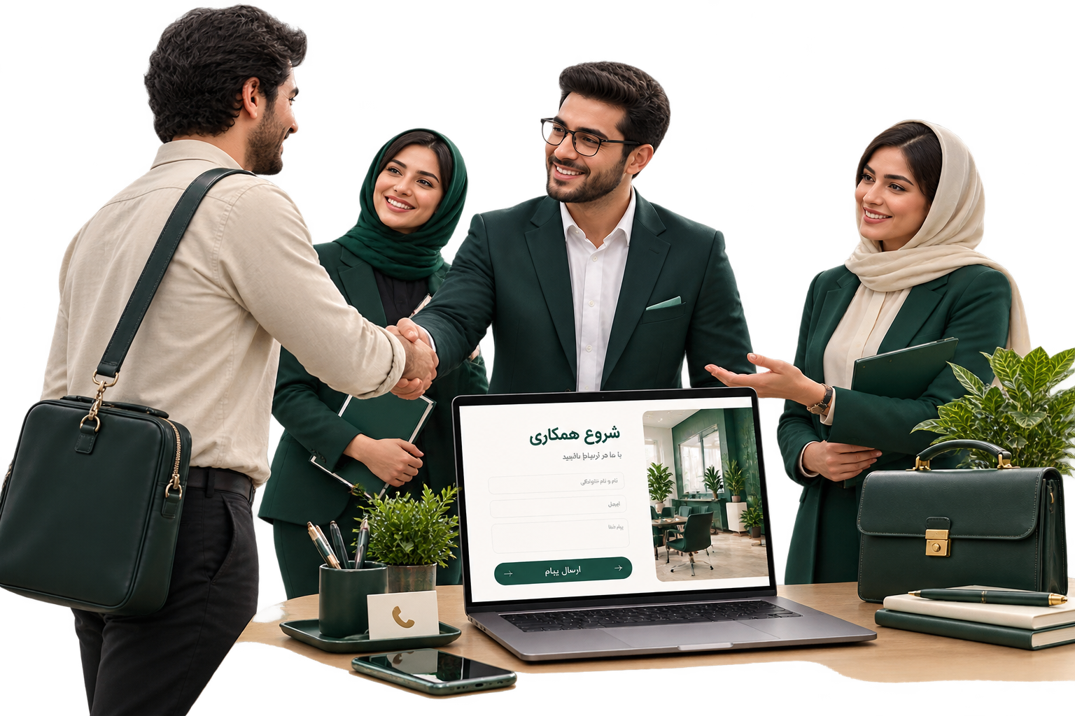 گروه کاری در کنار صفحه فارسی آغاز همکاری و تماس