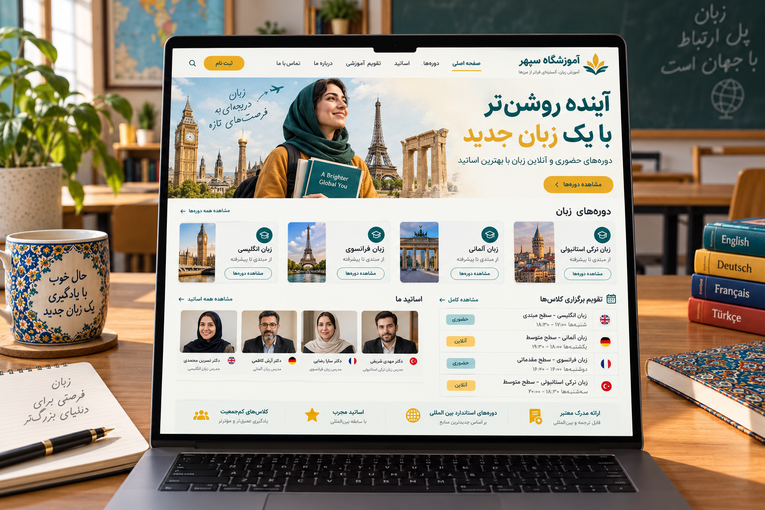 سمپل موکاپ لپ‌تاپ فارسی سایت آموزشگاه سپهر