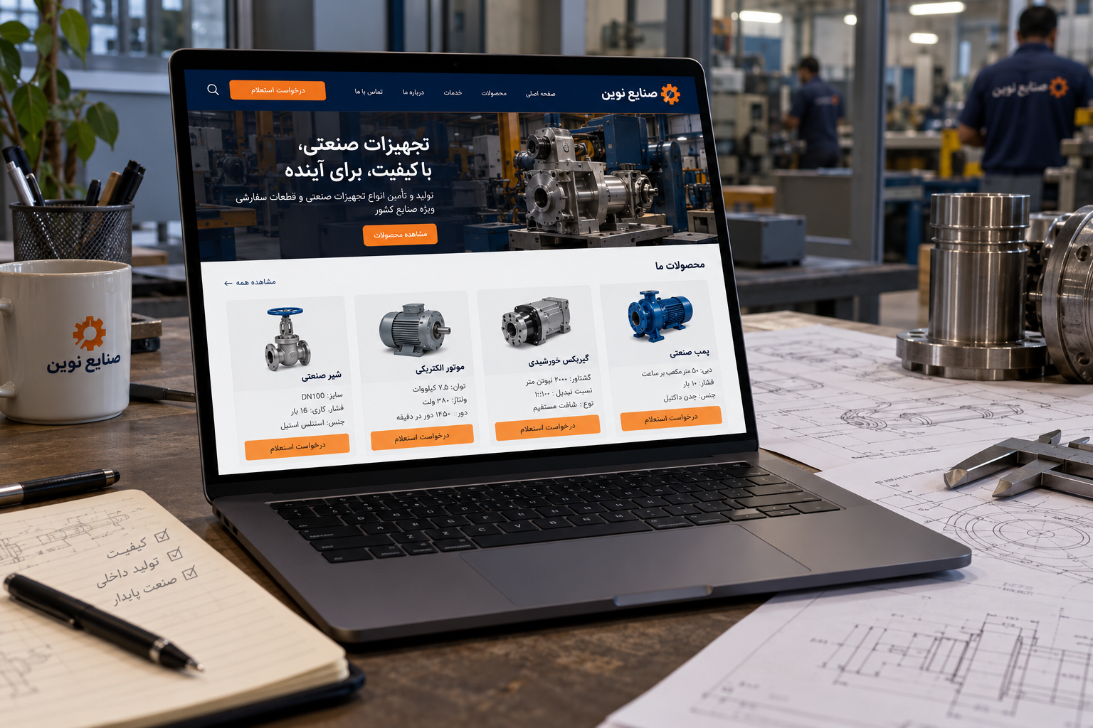 سمپل موکاپ لپ‌تاپ فارسی صنایع نوین