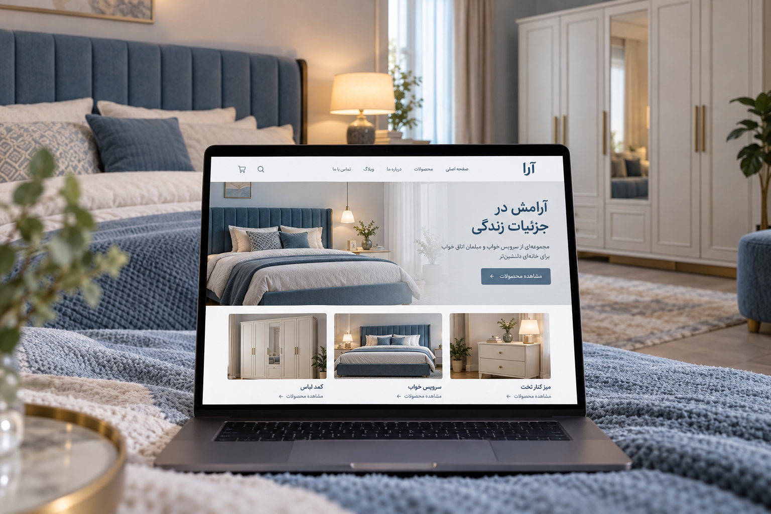سمپل موکاپ لپ‌تاپ سایت سرویس خواب آرا