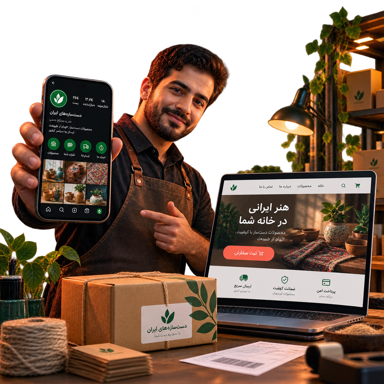 فروشنده گیلانی و وب‌سایت فارسی فروش محصولات کنار تلفن همراه