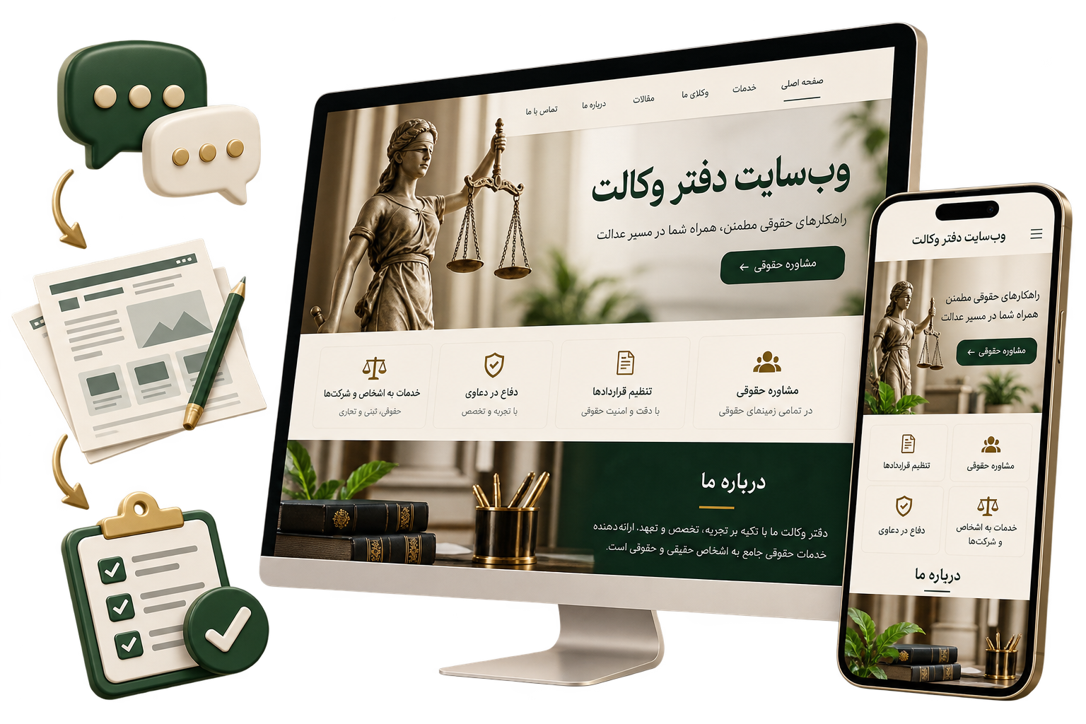 مراحل شناخت دفتر حقوقی، طراحی، پیاده‌سازی و آموزش سایت
