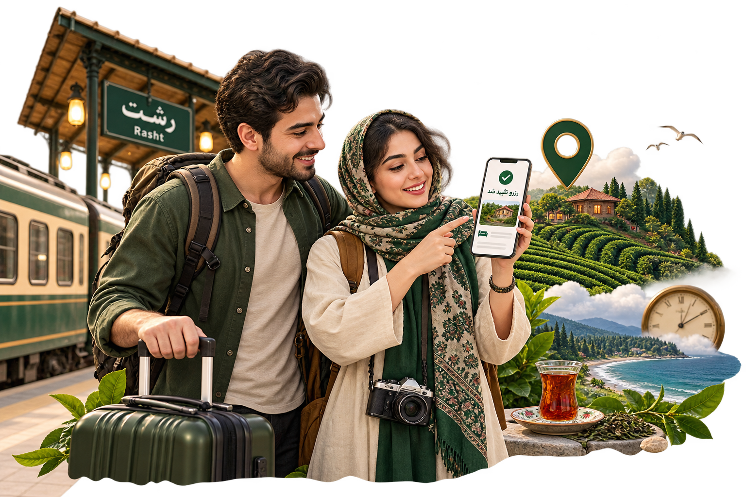 مسافر ایرانی با پیام تأیید درخواست اقامت در مسیر سفر به گیلان
