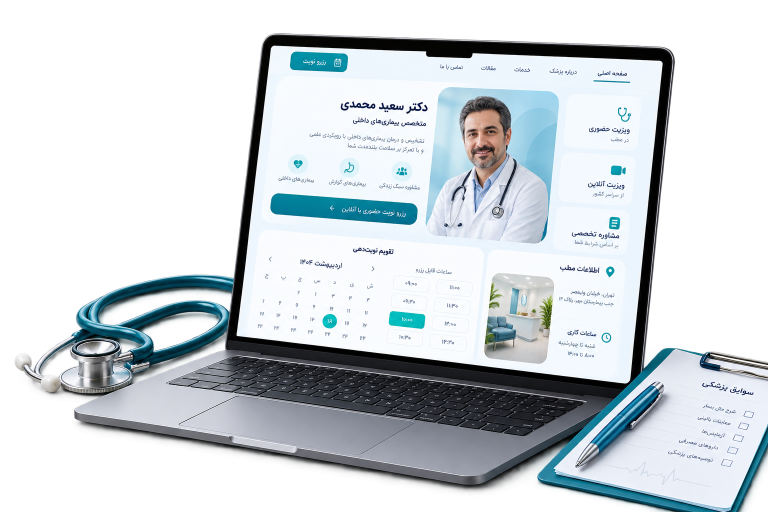 موکاپ سایت فارسی برای طراحی سایت پزشکی، مطب و پزشک