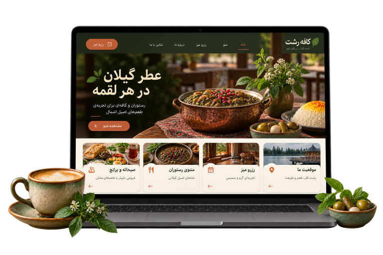 موکاپ سایت فارسی برای طراحی سایت رستوران و کافه