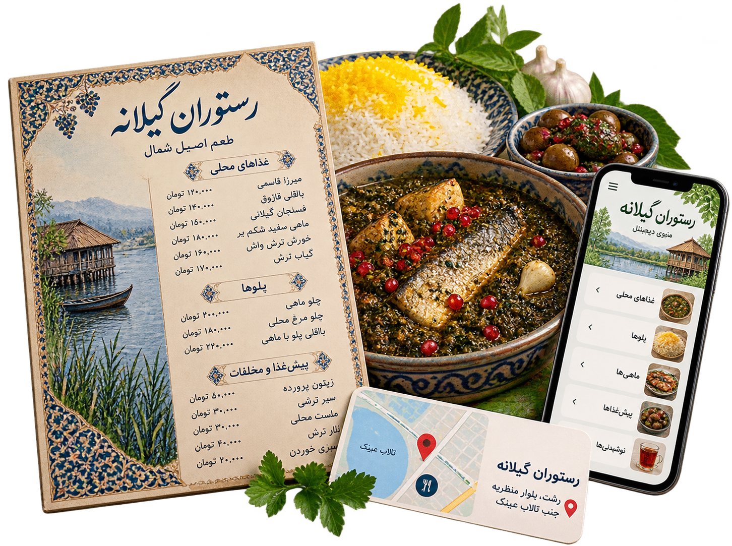 منوی فارسی دیجیتال، غذای محلی و راهنمای مکان رستوران