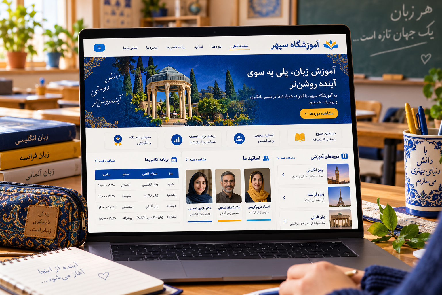 سمپل موکاپ لپ‌تاپ فارسی سایت آموزشگاه سپهر